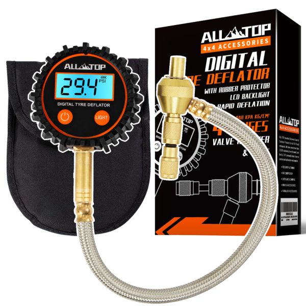שעון מפחית לחץ גלגלים דיגיטלי 0-200 psi בנרתיק  ALLTOP כולל מעטה גומי להגנה על השעון